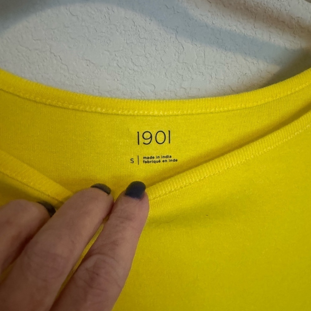 Nordstroms 1901 Button Accent Cotton Knit 3/4 sleeve Top T-Shirt Size S Yellow - Picture 5 of 6